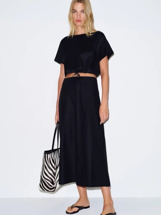 Reformation Dresses & Skirts - NEW Reformation Jordan Two Piece Short Sleeve Skirt Set Cotton Black | US 2 UK 6